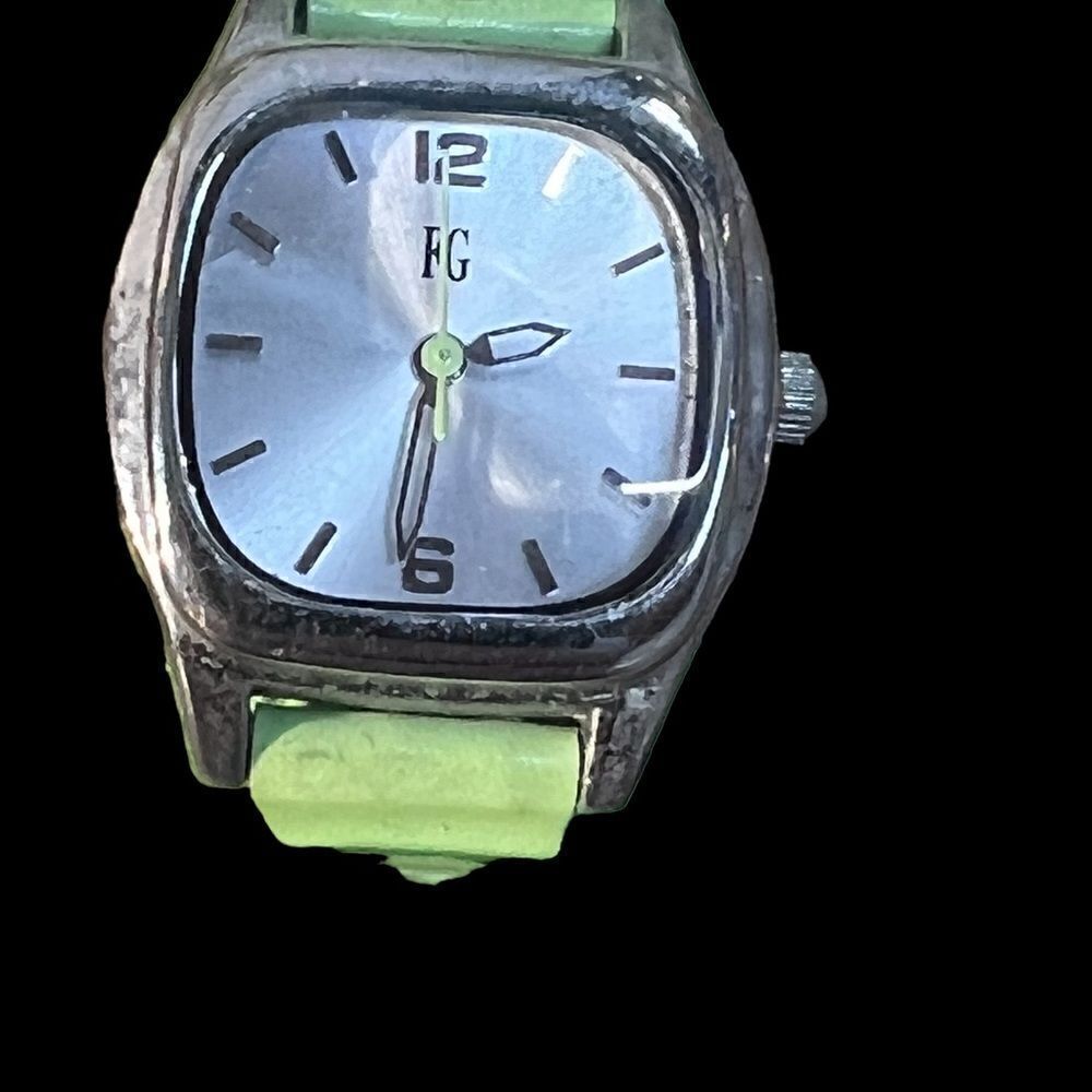 IG mint green wide embossed flower watch